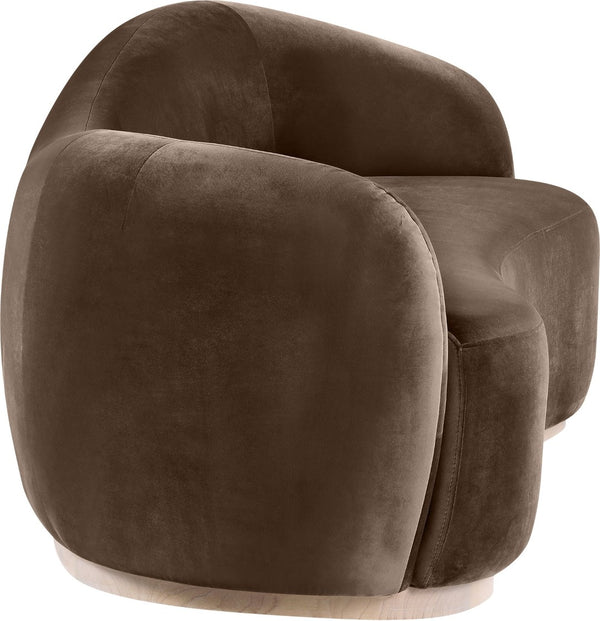 Meridian Furniture Gustavo Art Deco Curved Velvet Sofa with Sculpted Arms and Solid Wood Legs for Living Rooms Brown 92.5 inches 44081Brown-S