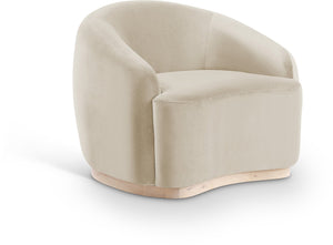Meridian Furniture Gustavo Art Deco Velvet Accent Chair with Sculptural Curves and Solid Rubberwood Base Cream 44081Cream-C