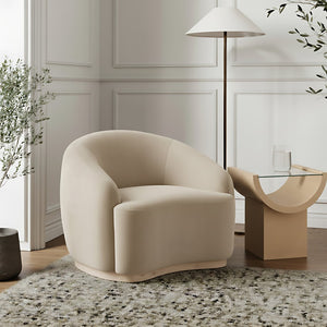 Meridian Furniture Gustavo Art Deco Velvet Accent Chair with Sculptural Curves and Solid Rubberwood Base Cream 44081Cream-C
