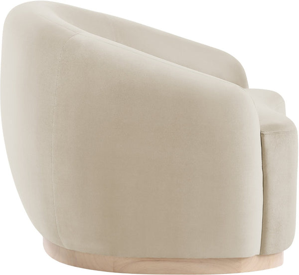 Meridian Furniture Gustavo Art Deco Velvet Accent Chair with Sculptural Curves and Solid Rubberwood Base Cream 44081Cream-C