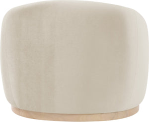 Meridian Furniture Gustavo Art Deco Velvet Accent Chair with Sculptural Curves and Solid Rubberwood Base Cream 44081Cream-C