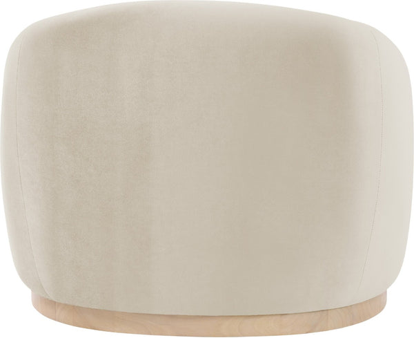 Meridian Furniture Gustavo Art Deco Velvet Accent Chair with Sculptural Curves and Solid Rubberwood Base Cream 44081Cream-C