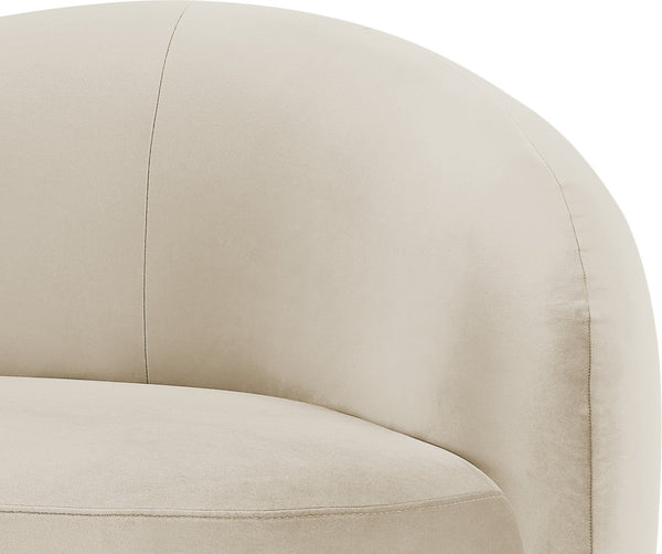 Meridian Furniture Gustavo Art Deco Velvet Accent Chair with Sculptural Curves and Solid Rubberwood Base Cream 44081Cream-C