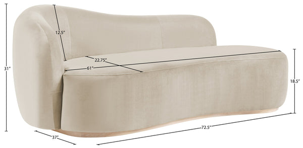 Meridian Furniture Gustavo Art Deco Velvet Chaise Lounge with Sculptural Curves and Solid Wood Base Cream 44081Cream-Chaise