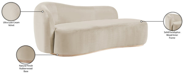 Meridian Furniture Gustavo Art Deco Velvet Chaise Lounge with Sculptural Curves and Solid Wood Base Cream 44081Cream-Chaise
