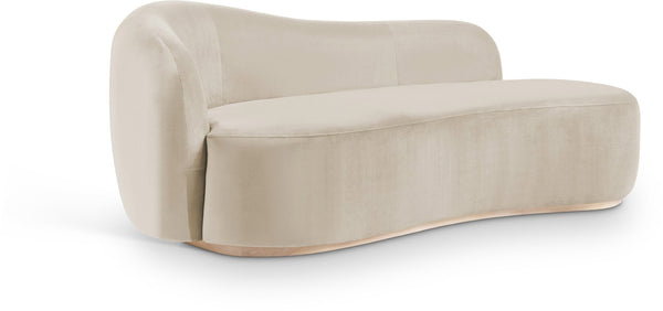Meridian Furniture Gustavo Art Deco Velvet Chaise Lounge with Sculptural Curves and Solid Wood Base Cream 44081Cream-Chaise