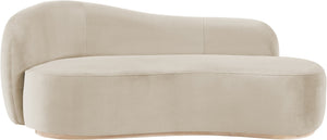 Meridian Furniture Gustavo Art Deco Velvet Chaise Lounge with Sculptural Curves and Solid Wood Base Cream 44081Cream-Chaise