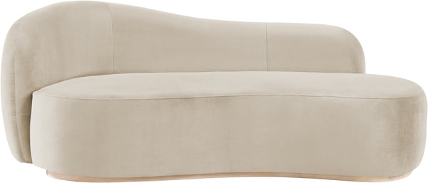 Meridian Furniture Gustavo Art Deco Velvet Chaise Lounge with Sculptural Curves and Solid Wood Base Cream 44081Cream-Chaise
