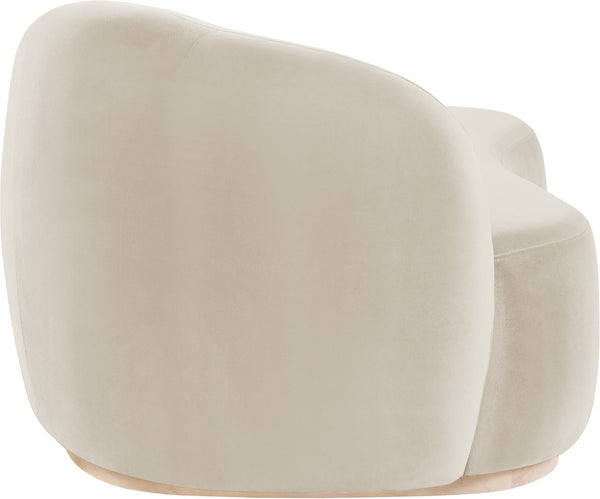 Meridian Furniture Gustavo Art Deco Velvet Chaise Lounge with Sculptural Curves and Solid Wood Base Cream 44081Cream-Chaise