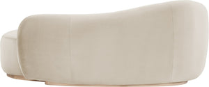 Meridian Furniture Gustavo Art Deco Velvet Chaise Lounge with Sculptural Curves and Solid Wood Base Cream 44081Cream-Chaise
