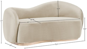 Meridian Furniture Gustavo Art Deco Curved Velvet Sofa with Sculpted Arms and Solid Wood Legs for Living Rooms Cream 72.5 inches 44081Cream-L