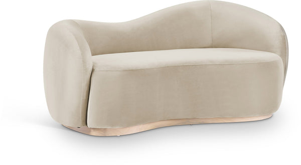 Meridian Furniture Gustavo Art Deco Curved Velvet Sofa with Sculpted Arms and Solid Wood Legs for Living Rooms Cream 72.5 inches 44081Cream-L