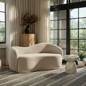 Meridian Furniture Gustavo Art Deco Curved Velvet Sofa with Sculpted Arms and Solid Wood Legs for Living Rooms Cream 72.5 inches 44081Cream-L