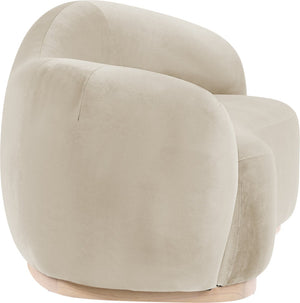 Meridian Furniture Gustavo Art Deco Curved Velvet Sofa with Sculpted Arms and Solid Wood Legs for Living Rooms Cream 72.5 inches 44081Cream-L