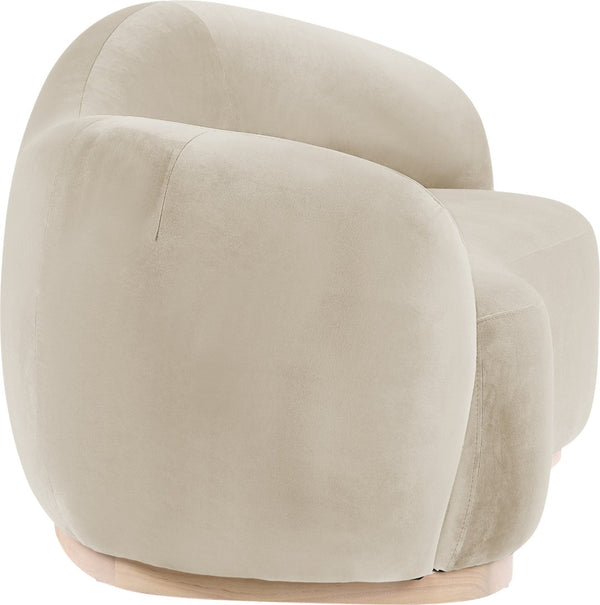 Meridian Furniture Gustavo Art Deco Curved Velvet Sofa with Sculpted Arms and Solid Wood Legs for Living Rooms Cream 72.5 inches 44081Cream-L
