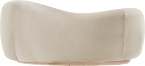 Meridian Furniture Gustavo Art Deco Curved Velvet Sofa with Sculpted Arms and Solid Wood Legs for Living Rooms Cream 72.5 inches 44081Cream-L