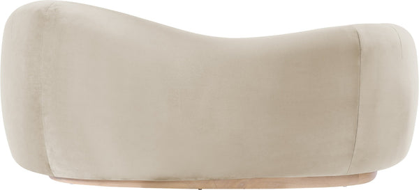 Meridian Furniture Gustavo Art Deco Curved Velvet Sofa with Sculpted Arms and Solid Wood Legs for Living Rooms Cream 72.5 inches 44081Cream-L
