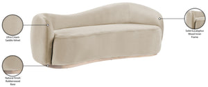 Meridian Furniture Gustavo Art Deco Curved Velvet Sofa with Sculpted Arms and Solid Wood Legs for Living Rooms Cream 92.5 inches 44081Cream-S