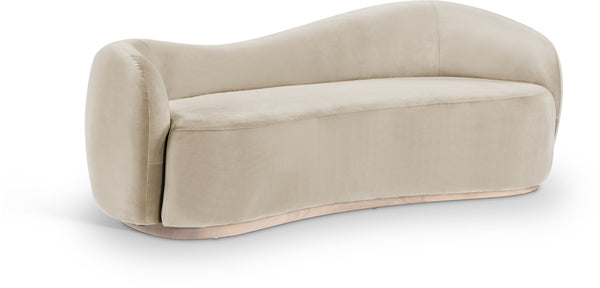 Meridian Furniture Gustavo Art Deco Curved Velvet Sofa with Sculpted Arms and Solid Wood Legs for Living Rooms Cream 92.5 inches 44081Cream-S