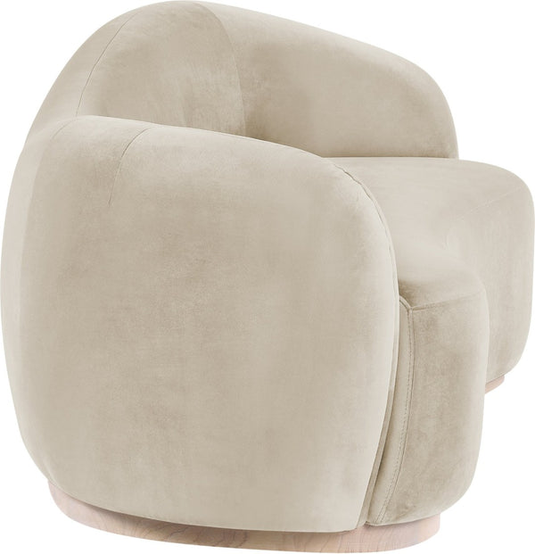 Meridian Furniture Gustavo Art Deco Curved Velvet Sofa with Sculpted Arms and Solid Wood Legs for Living Rooms Cream 92.5 inches 44081Cream-S