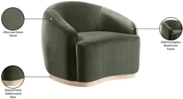 Meridian Furniture Gustavo Art Deco Velvet Accent Chair with Sculptural Curves and Solid Rubberwood Base Green 44081Green-C