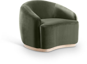 Meridian Furniture Gustavo Art Deco Velvet Accent Chair with Sculptural Curves and Solid Rubberwood Base Green 44081Green-C