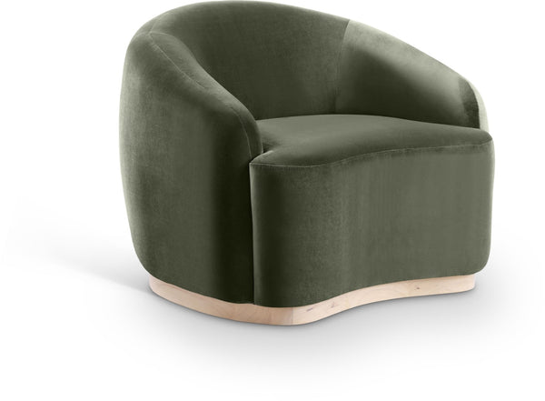 Meridian Furniture Gustavo Art Deco Velvet Accent Chair with Sculptural Curves and Solid Rubberwood Base Green 44081Green-C