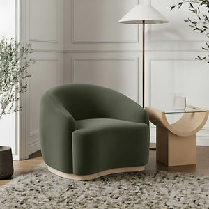 Meridian Furniture Gustavo Art Deco Velvet Accent Chair with Sculptural Curves and Solid Rubberwood Base Green 44081Green-C