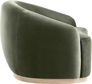 Meridian Furniture Gustavo Art Deco Velvet Accent Chair with Sculptural Curves and Solid Rubberwood Base Green 44081Green-C