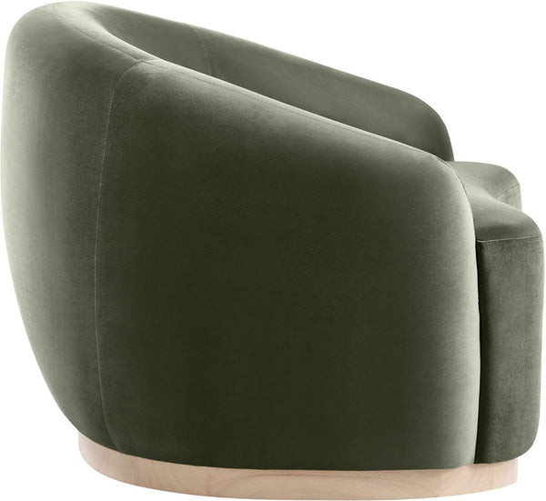 Meridian Furniture Gustavo Art Deco Velvet Accent Chair with Sculptural Curves and Solid Rubberwood Base Green 44081Green-C