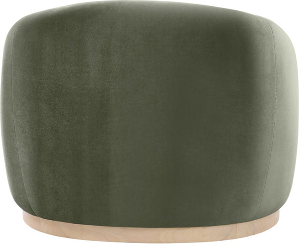 Meridian Furniture Gustavo Art Deco Velvet Accent Chair with Sculptural Curves and Solid Rubberwood Base Green 44081Green-C