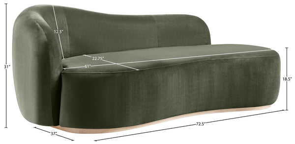 Meridian Furniture Gustavo Art Deco Velvet Chaise Lounge with Sculptural Curves and Solid Wood Base Green 44081Green-Chaise