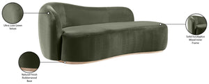 Meridian Furniture Gustavo Art Deco Velvet Chaise Lounge with Sculptural Curves and Solid Wood Base Green 44081Green-Chaise