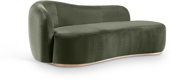 Meridian Furniture Gustavo Art Deco Velvet Chaise Lounge with Sculptural Curves and Solid Wood Base Green 44081Green-Chaise
