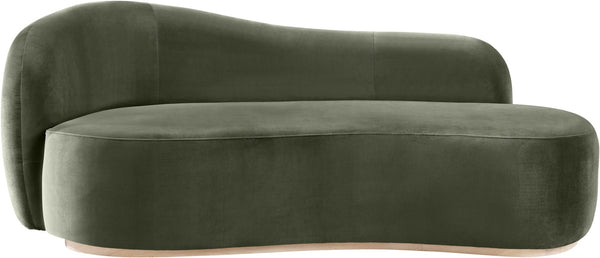 Meridian Furniture Gustavo Art Deco Velvet Chaise Lounge with Sculptural Curves and Solid Wood Base Green 44081Green-Chaise