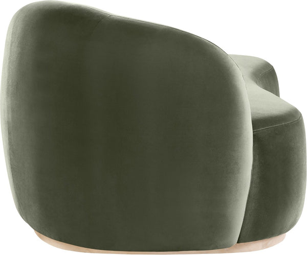 Meridian Furniture Gustavo Art Deco Velvet Chaise Lounge with Sculptural Curves and Solid Wood Base Green 44081Green-Chaise