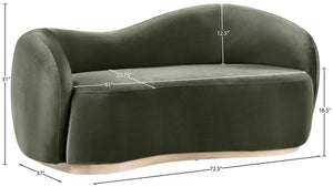 Meridian Furniture Gustavo Art Deco Curved Velvet Sofa with Sculpted Arms and Solid Wood Legs for Living Rooms Green 72.5 inches 44081Green-L