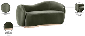 Meridian Furniture Gustavo Art Deco Curved Velvet Sofa with Sculpted Arms and Solid Wood Legs for Living Rooms Green 72.5 inches 44081Green-L