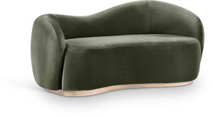 Meridian Furniture Gustavo Art Deco Curved Velvet Sofa with Sculpted Arms and Solid Wood Legs for Living Rooms Green 72.5 inches 44081Green-L