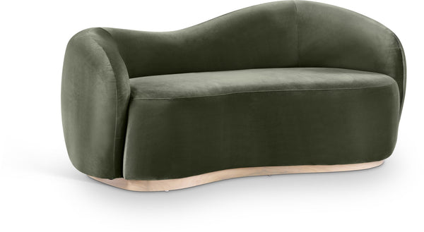 Meridian Furniture Gustavo Art Deco Curved Velvet Sofa with Sculpted Arms and Solid Wood Legs for Living Rooms Green 72.5 inches 44081Green-L