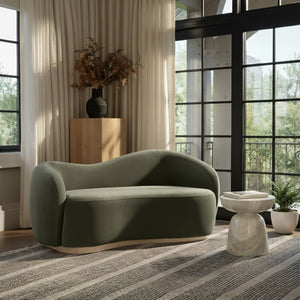 Meridian Furniture Gustavo Art Deco Curved Velvet Sofa with Sculpted Arms and Solid Wood Legs for Living Rooms Green 72.5 inches 44081Green-L