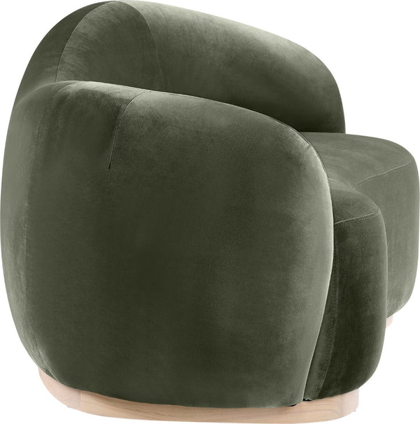 Meridian Furniture Gustavo Art Deco Curved Velvet Sofa with Sculpted Arms and Solid Wood Legs for Living Rooms Green 72.5 inches 44081Green-L