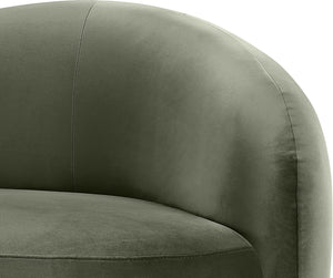 Meridian Furniture Gustavo Art Deco Curved Velvet Sofa with Sculpted Arms and Solid Wood Legs for Living Rooms Green 72.5 inches 44081Green-L