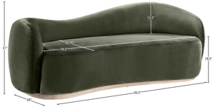 Meridian Furniture Gustavo Art Deco Curved Velvet Sofa with Sculpted Arms and Solid Wood Legs for Living Rooms Green 92.5 inches 44081Green-S