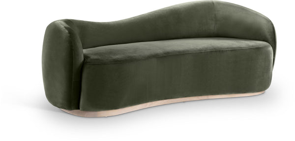 Meridian Furniture Gustavo Art Deco Curved Velvet Sofa with Sculpted Arms and Solid Wood Legs for Living Rooms Green 92.5 inches 44081Green-S