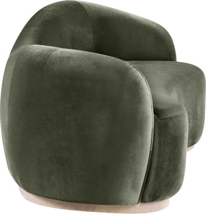 Meridian Furniture Gustavo Art Deco Curved Velvet Sofa with Sculpted Arms and Solid Wood Legs for Living Rooms Green 92.5 inches 44081Green-S
