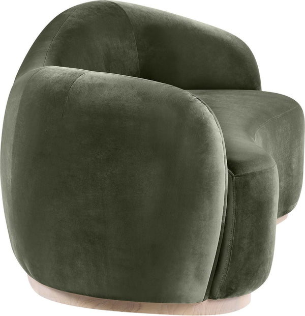 Meridian Furniture Gustavo Art Deco Curved Velvet Sofa with Sculpted Arms and Solid Wood Legs for Living Rooms Green 92.5 inches 44081Green-S