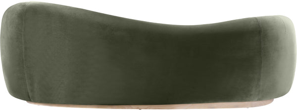 Meridian Furniture Gustavo Art Deco Curved Velvet Sofa with Sculpted Arms and Solid Wood Legs for Living Rooms Green 92.5 inches 44081Green-S