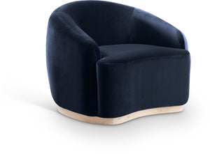 Meridian Furniture Gustavo Art Deco Velvet Accent Chair with Sculptural Curves and Solid Rubberwood Base Navy 44081Navy-C