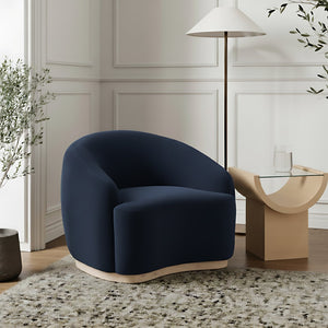 Meridian Furniture Gustavo Art Deco Velvet Accent Chair with Sculptural Curves and Solid Rubberwood Base Navy 44081Navy-C